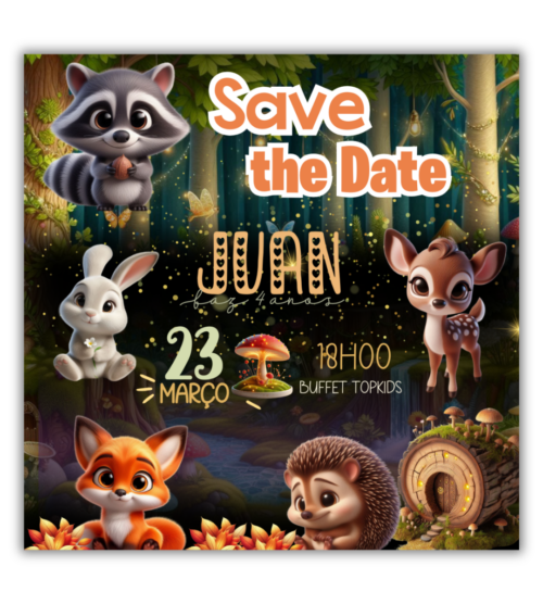 Save the Date Animais do Bosque Menino