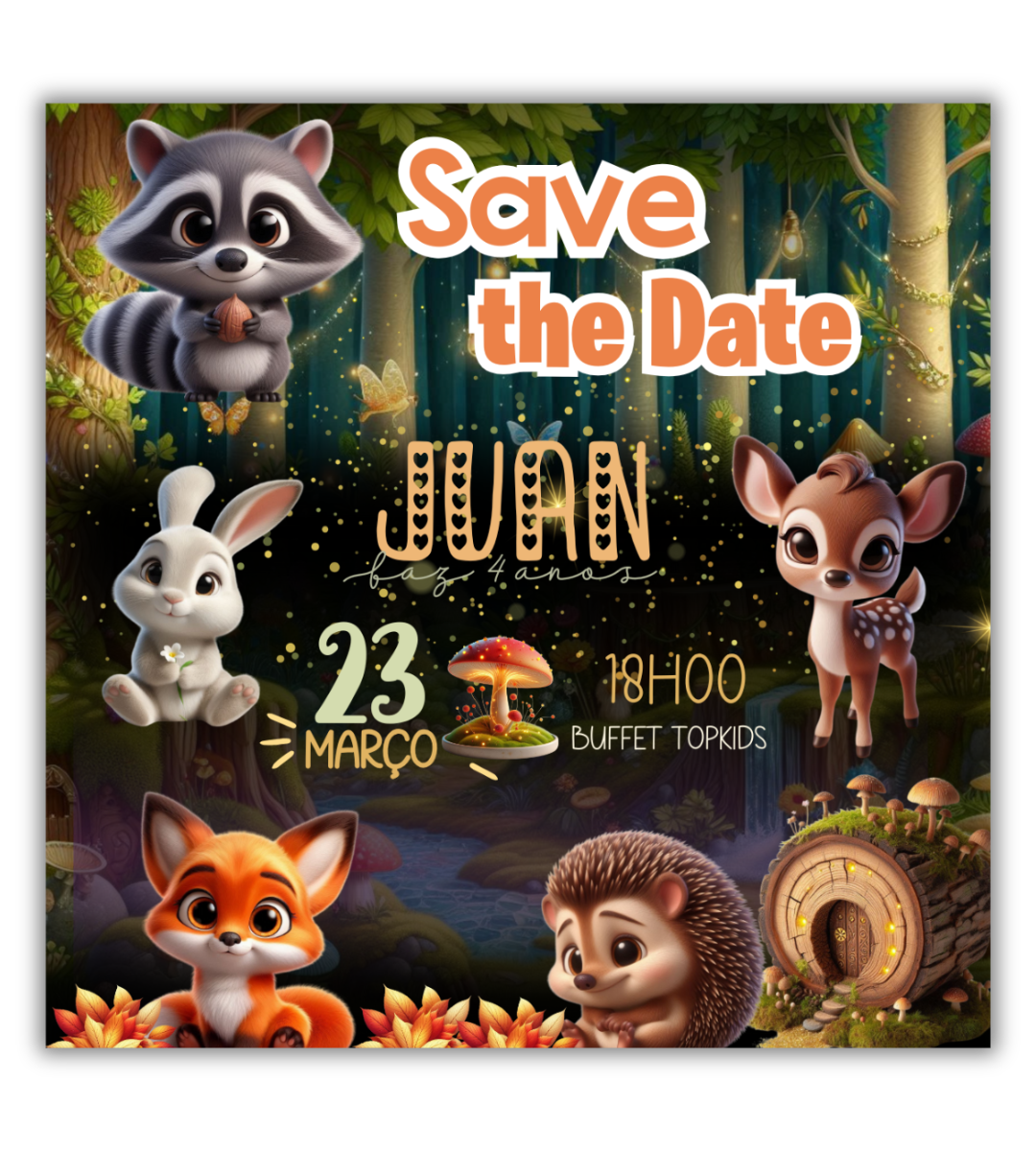 Save the Date Animais do Bosque Menino