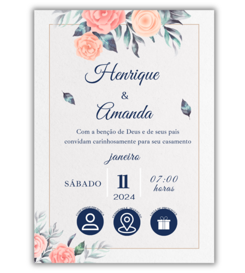 Convite de Casamento Digital - 1 Página (Interativo sem foto)