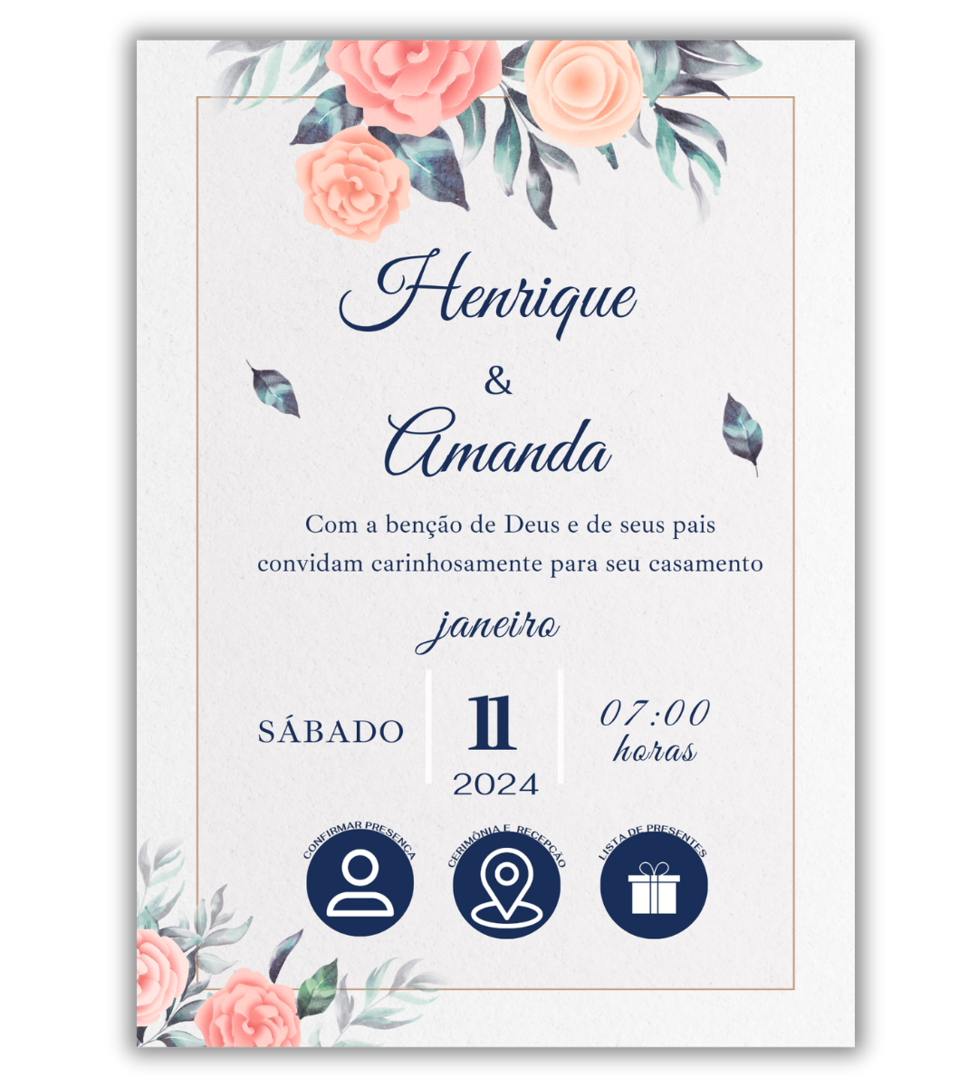 Convite de Casamento Digital - 1 Página (Interativo sem foto)