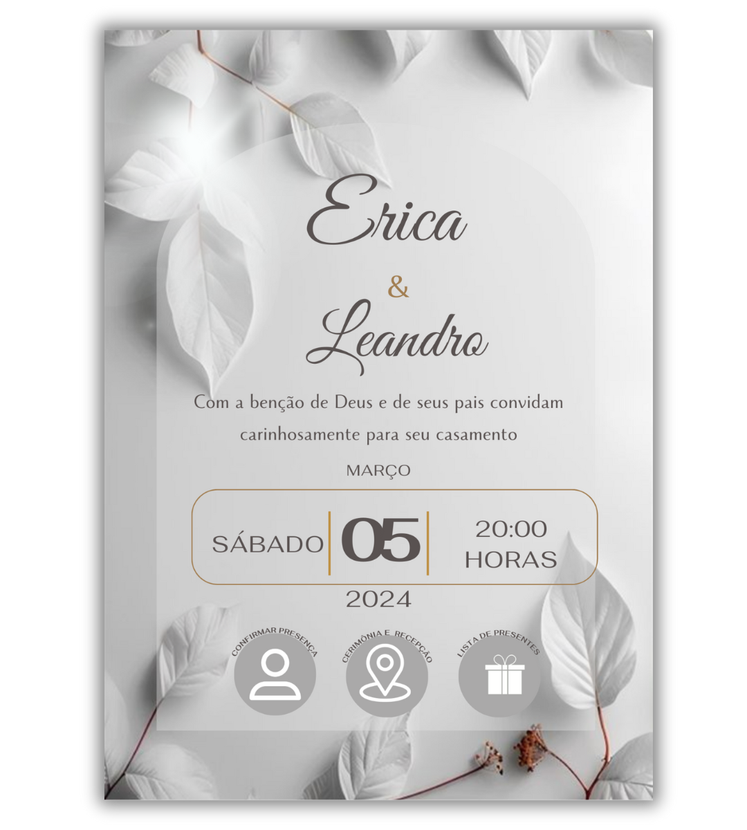 Convite de Casamento Digital - 1 Página (Interativo sem foto)
