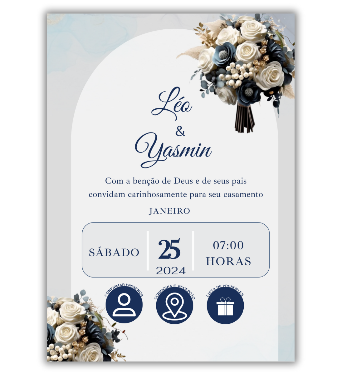 Convite de Casamento Digital - 1 Página (Interativo sem foto)