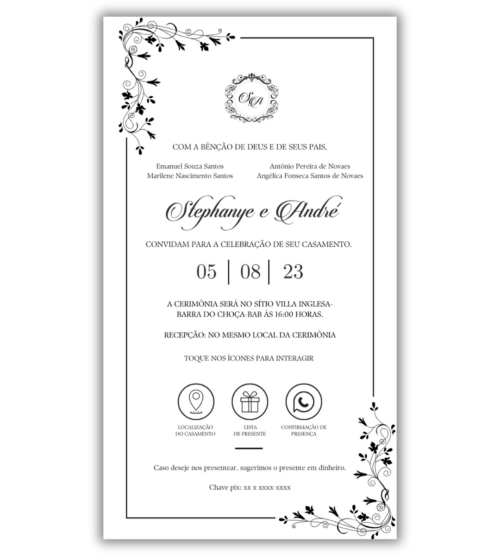 Convite de Casamento Digital Minimalista - 1 Página (Interativo sem foto)