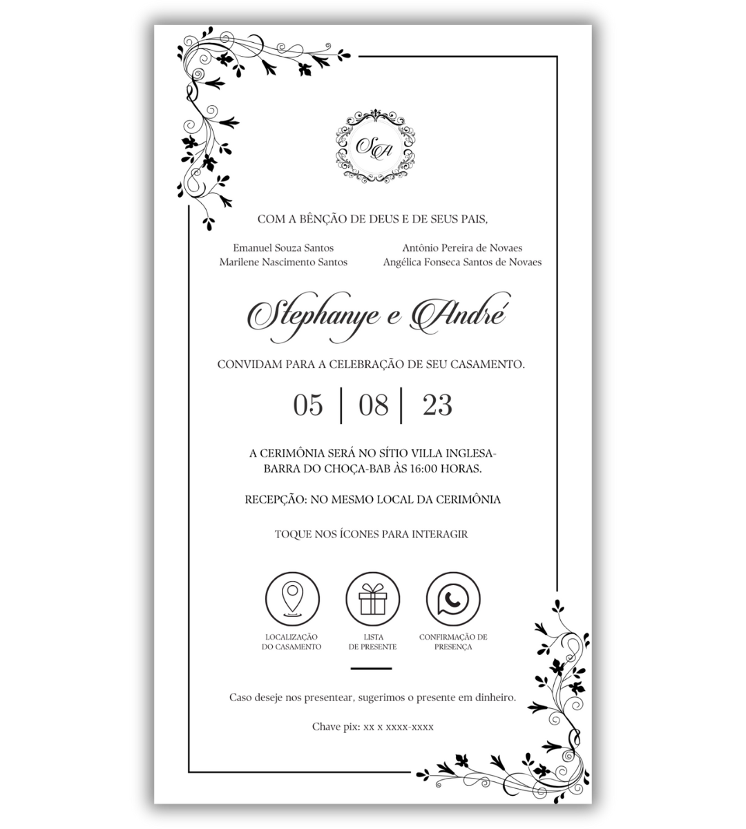 Convite de Casamento Digital Minimalista - 1 Página (Interativo sem foto)