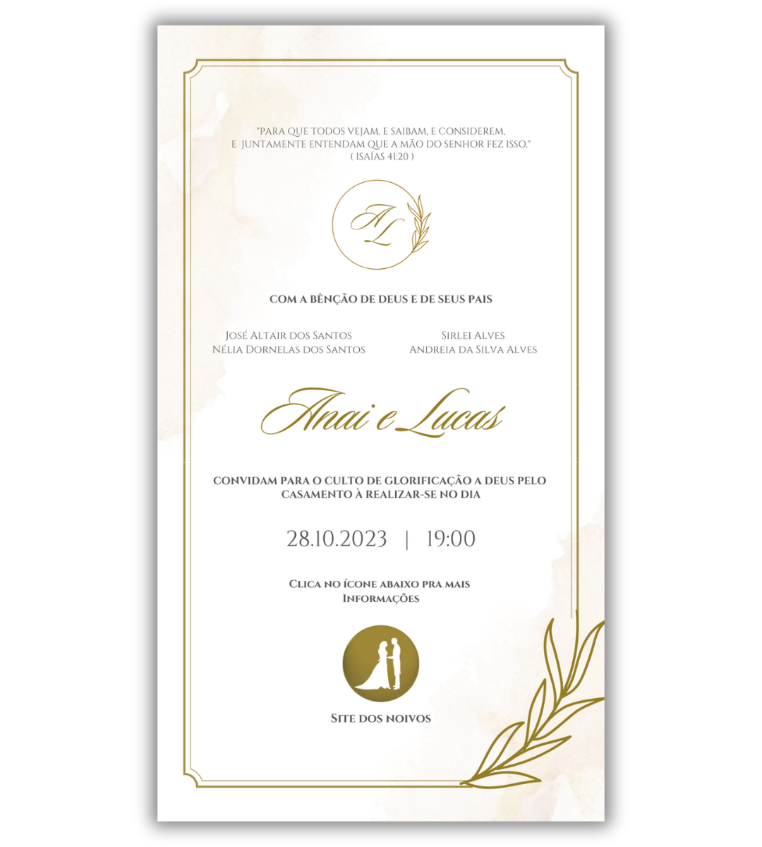 Convite de Casamento Digital - 1 Página (Interativo sem foto)