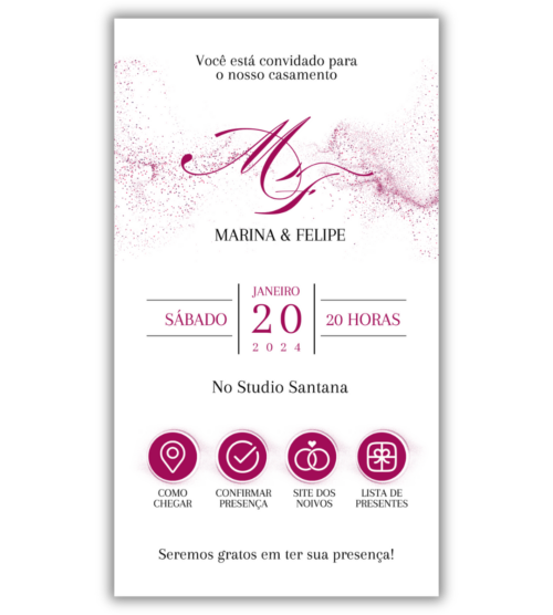 Convite de Casamento Digital - 1 Página (Interativo sem foto)