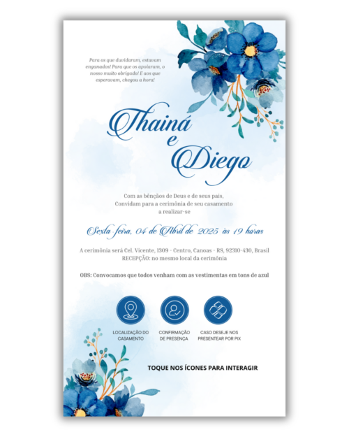 Convite de Casamento Digital - 1 Página (Interativo sem foto)