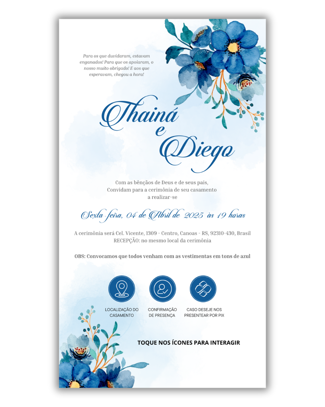 Convite de Casamento Digital - 1 Página (Interativo sem foto)