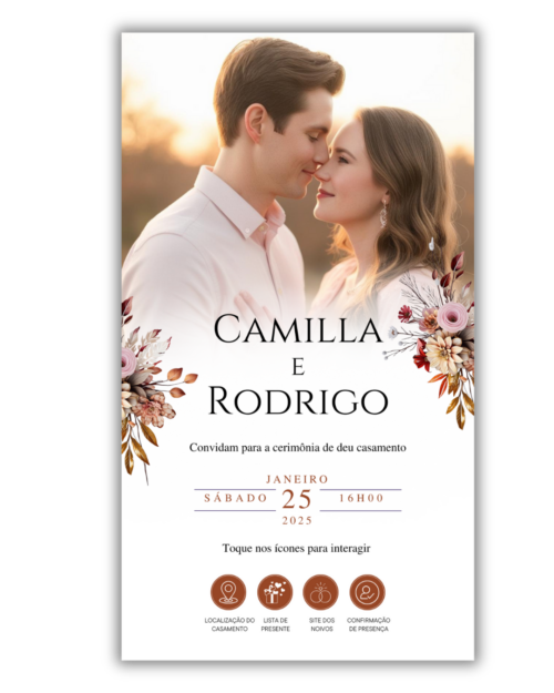 Convite de Casamento Digital - 1 Página (Interativo com foto)