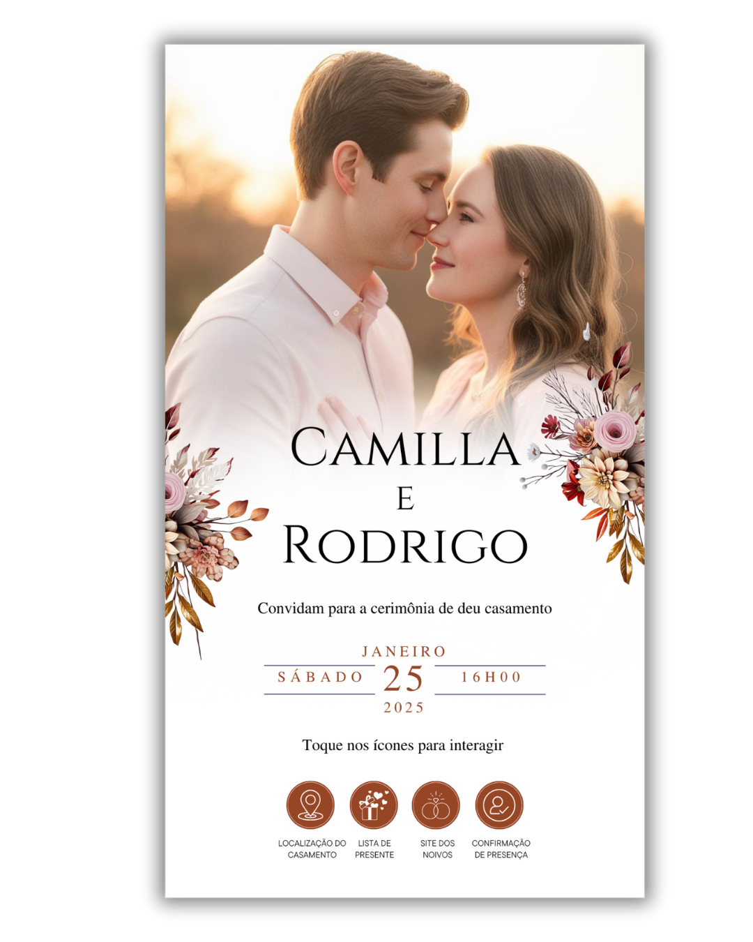 Convite de Casamento Digital - 1 Página (Interativo com foto)