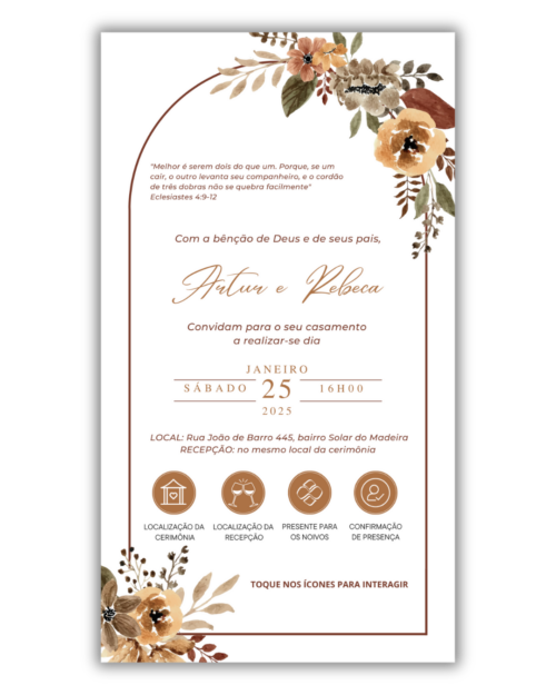 Convite de Casamento Digital – 1 Página (Interativo sem foto)