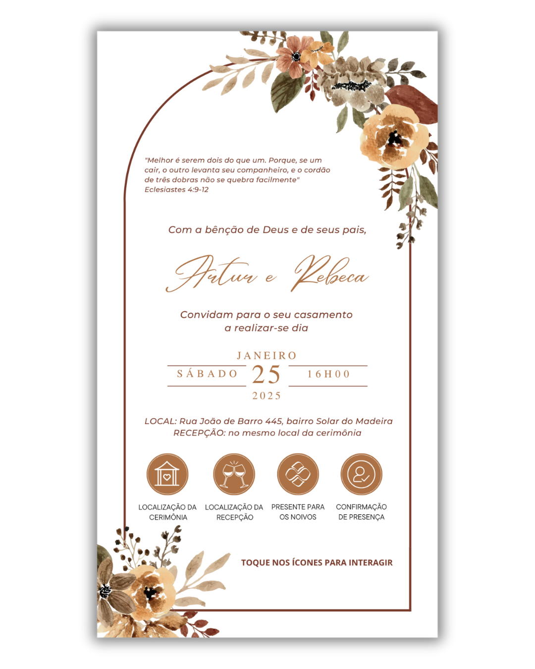 Convite de Casamento Digital – 1 Página (Interativo sem foto)