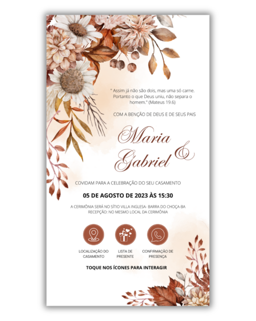 Convite de Casamento Digital - 1 Página (Interativo sem foto)