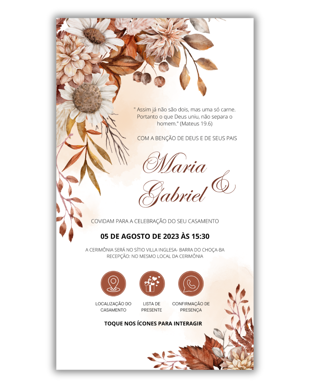 Convite de Casamento Digital - 1 Página (Interativo sem foto)