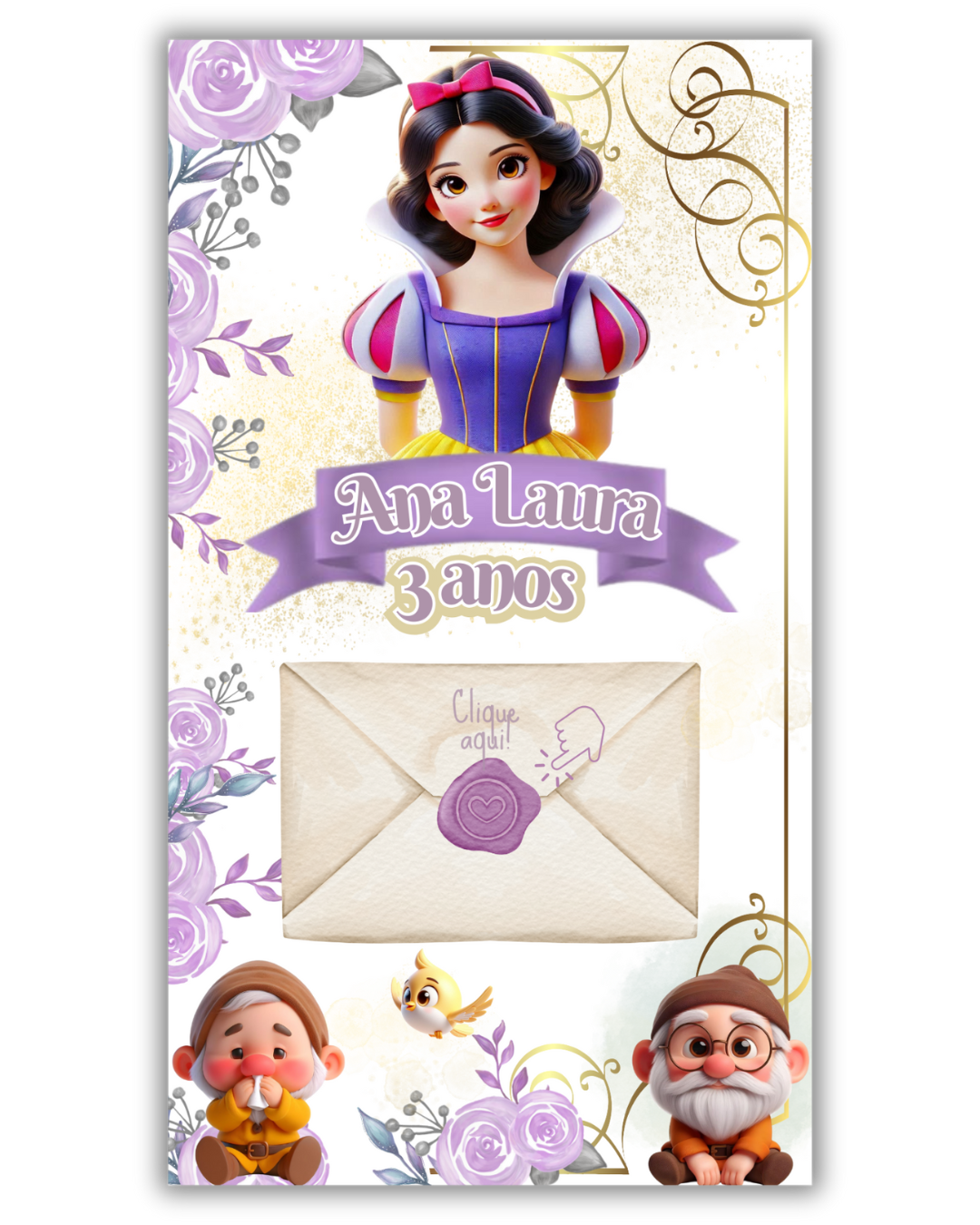 Convite Interativo com cartinha da Branca de Neve - Imagem 2