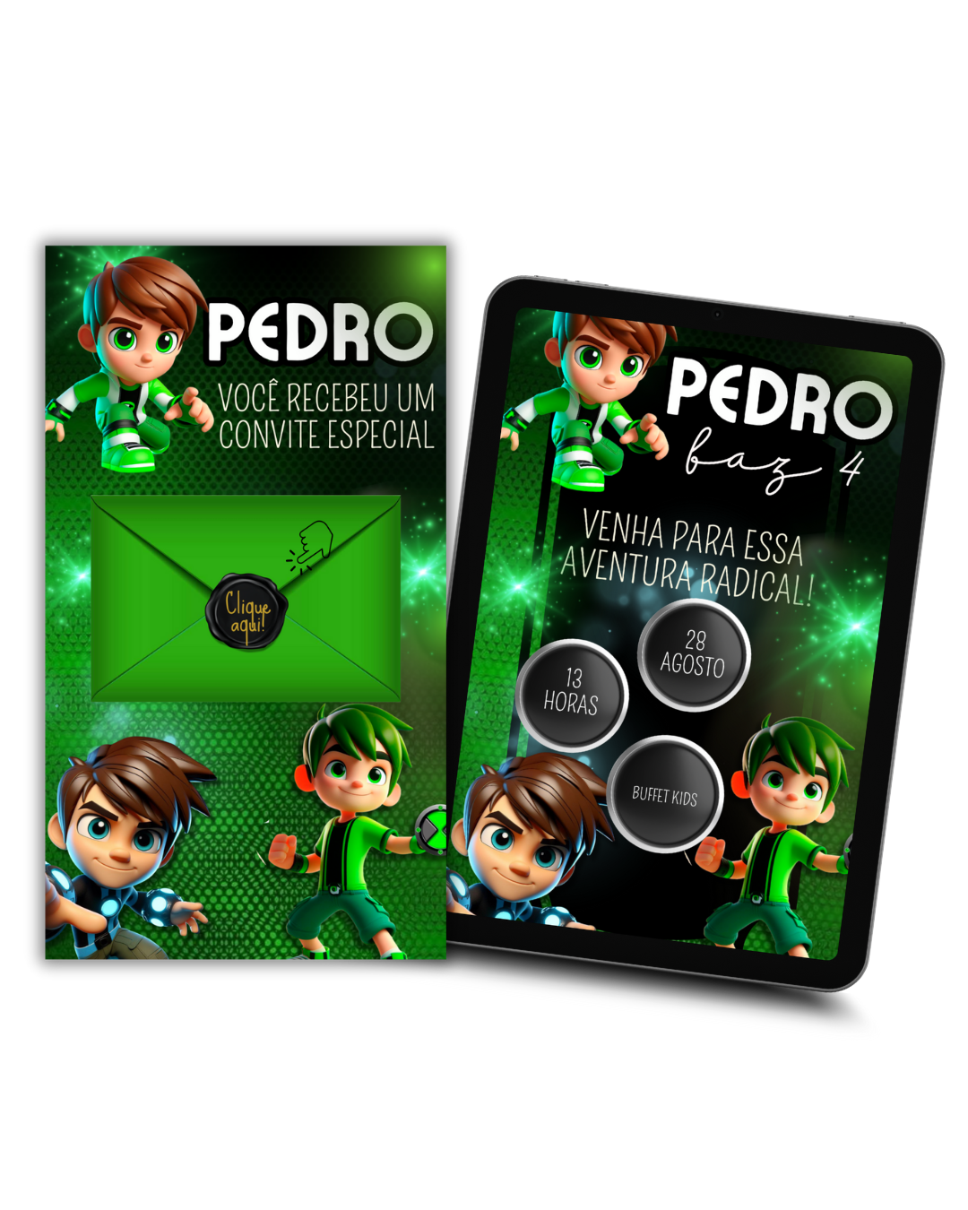 Convite Interativo com cartinha - Ben 10