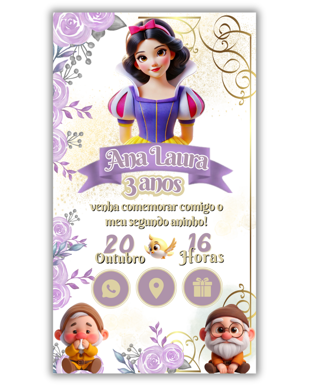 Convite Interativo com cartinha da Branca de Neve - Imagem 3