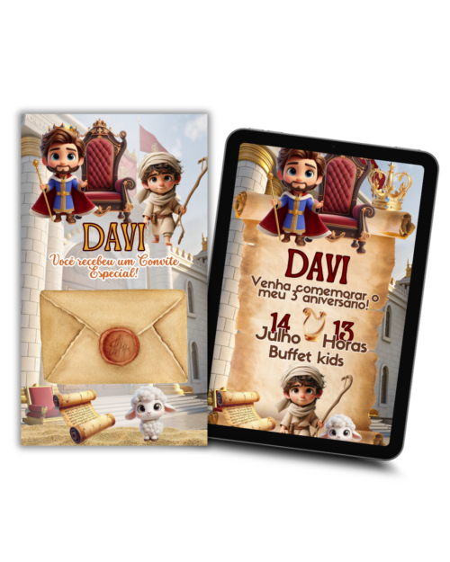 Convite Interativo com cartinha Rei Davi