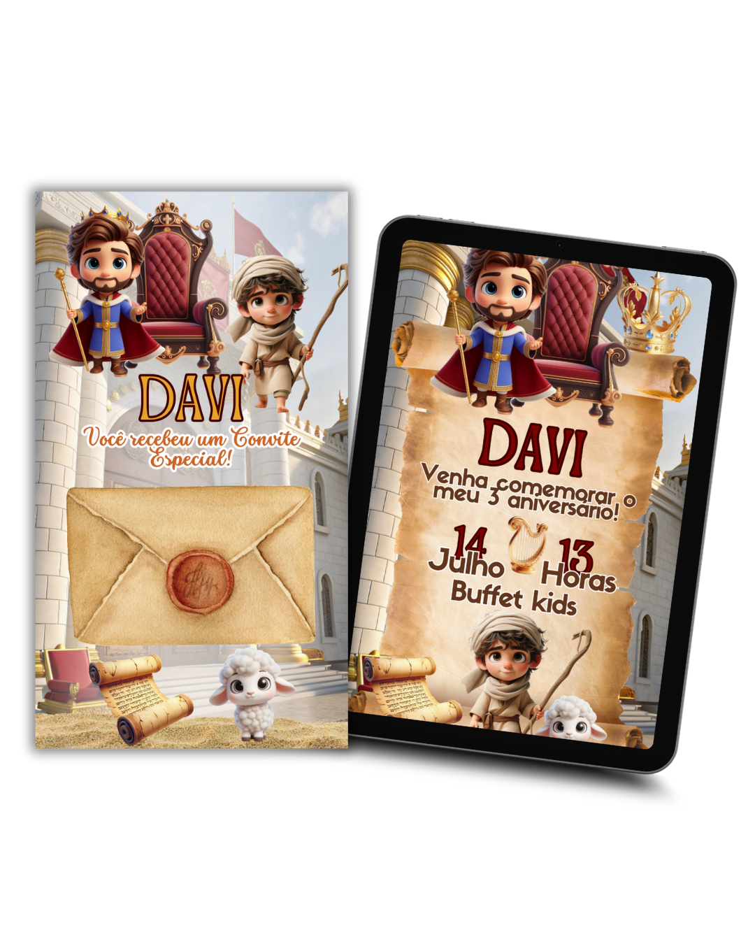 Convite Interativo com cartinha Rei Davi