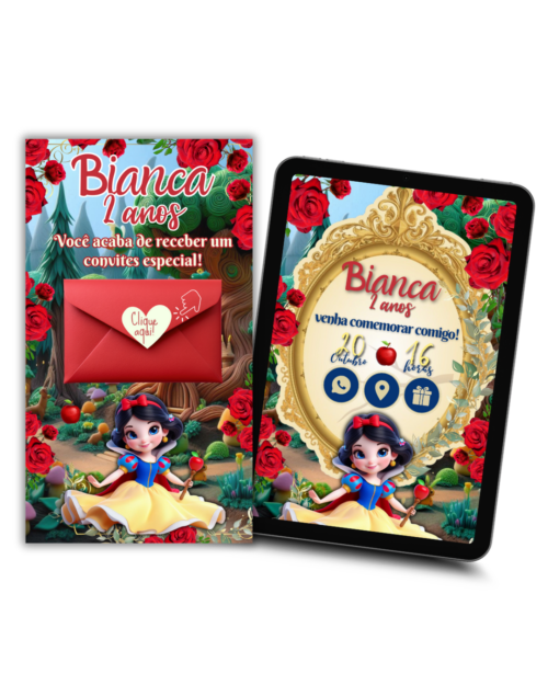 Convite Interativo com cartinha da Branca de Neve