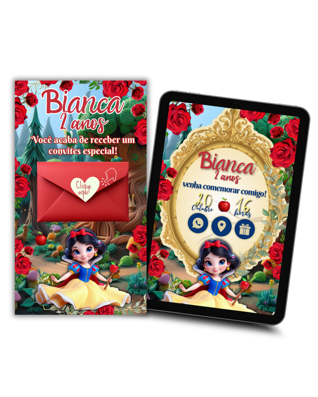 Convite Interativo com cartinha da Branca de Neve