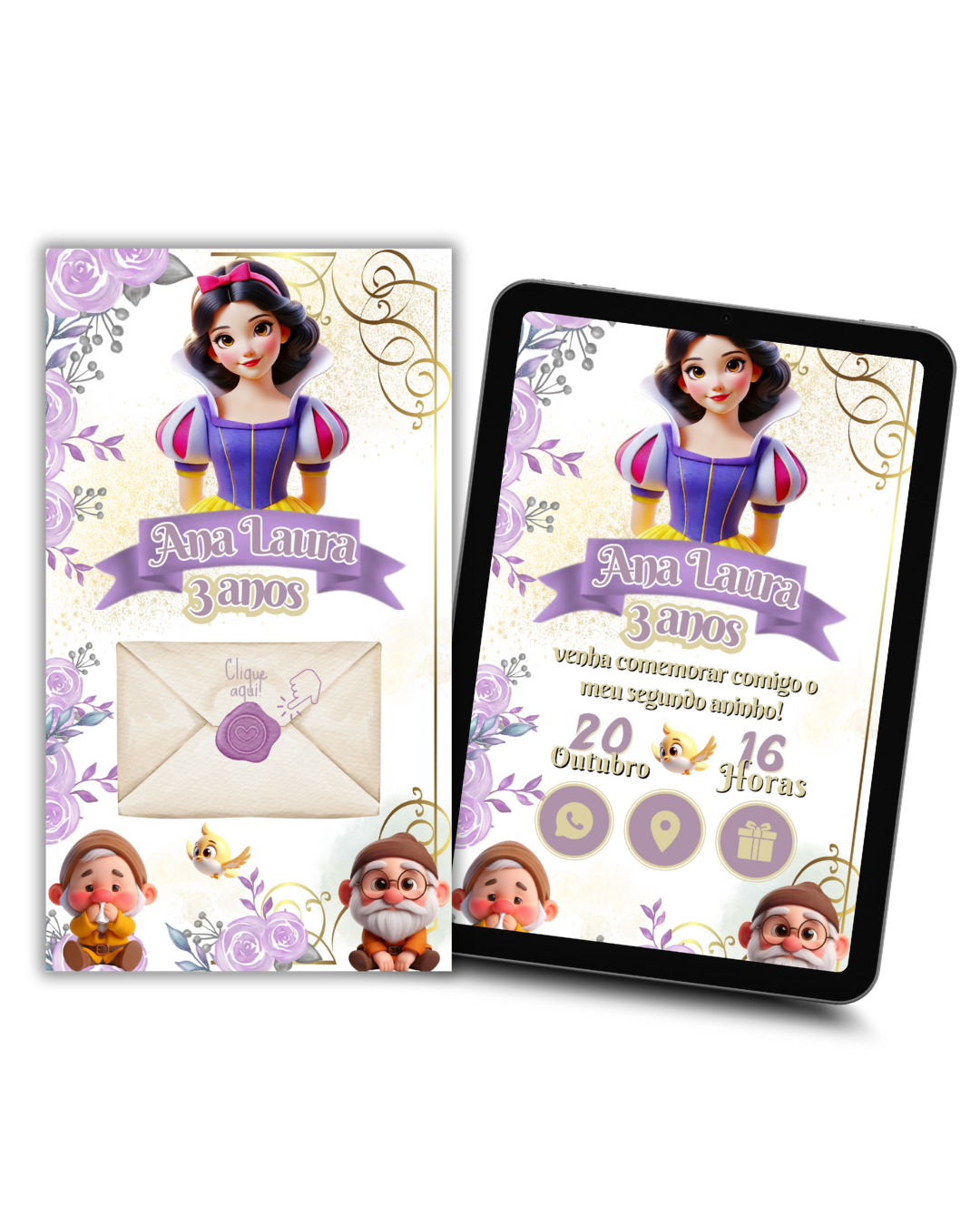 Convite Interativo com cartinha da Branca de Neve